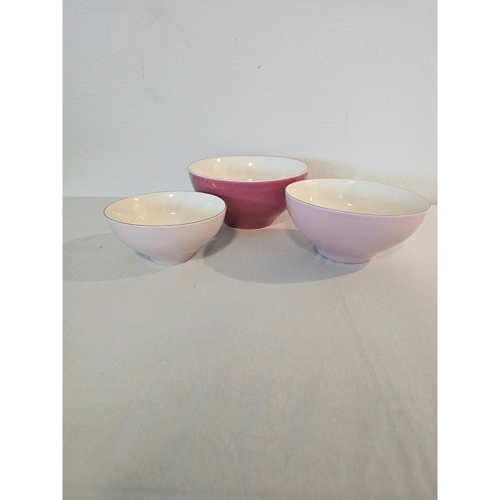 Paris Hilton 3-Piece Stoneware Mixing Bowl Set Pink Ombre Graduated Tones